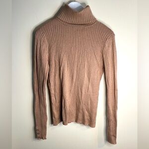 J. McLaughlin Arlette Cotton/Modal Blend Taupe Ribbed Turtleneck Sweater